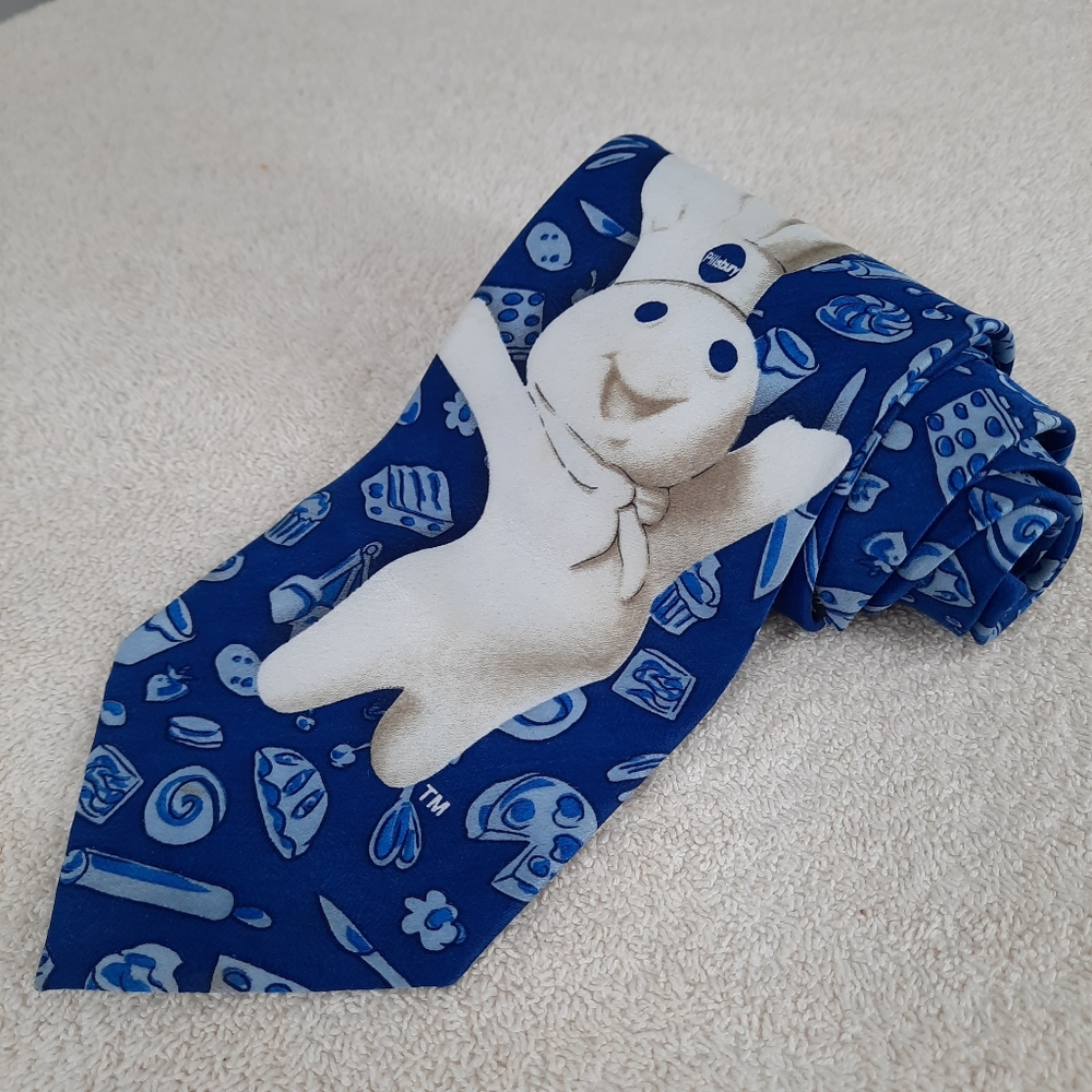 Ralph Marlin Pillsbury Doughboy Poppin Fresh Blue Men's Tie Baking Culinary